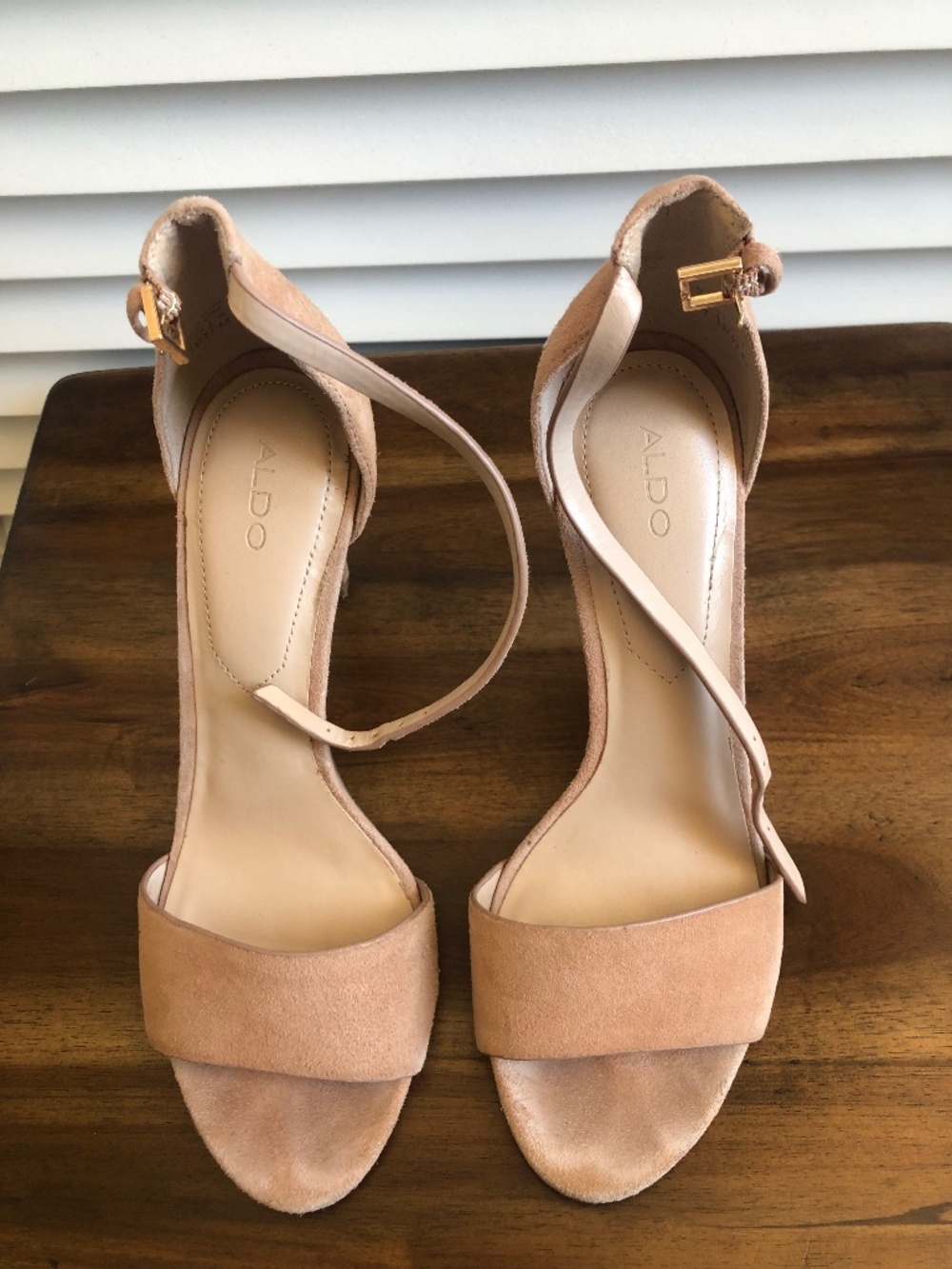 Aldo Nude Suede Ankle Strap Heeled Sandals. Size 7